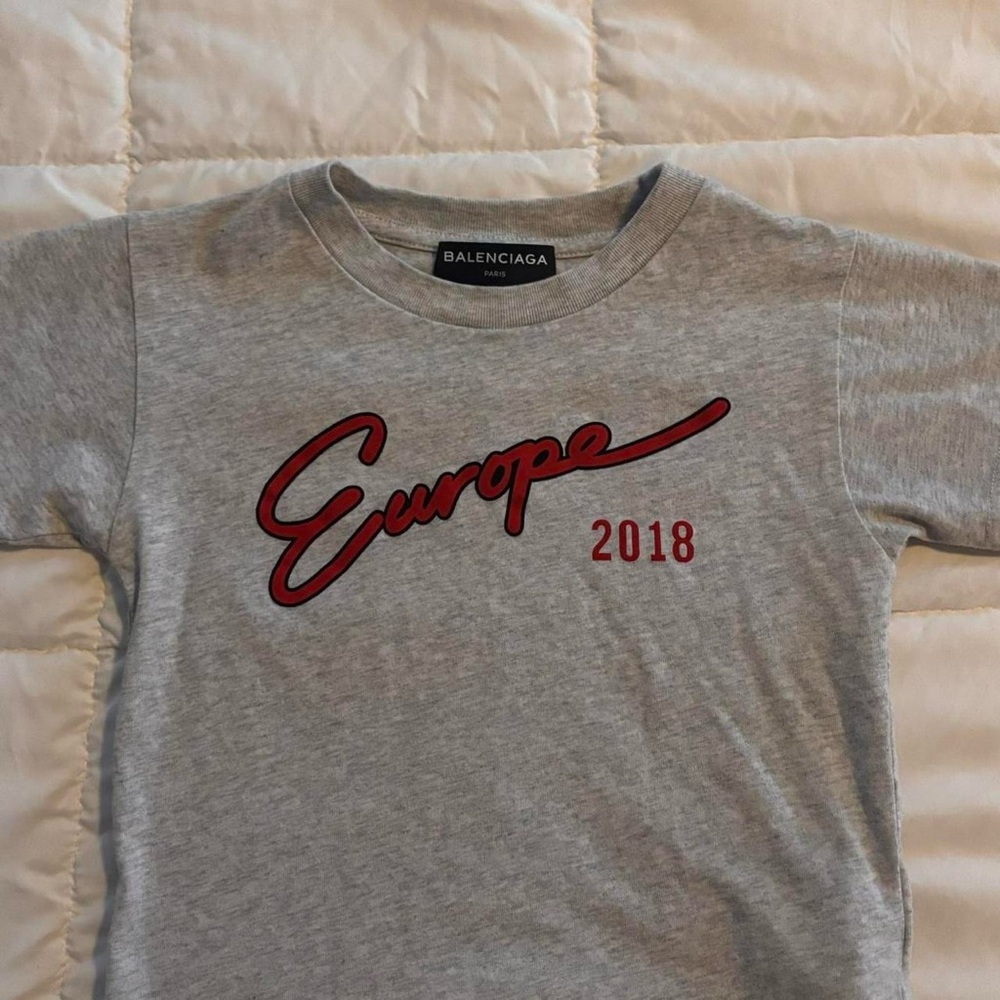 Balenciaga Kids Heather Gray Tee with Red Script